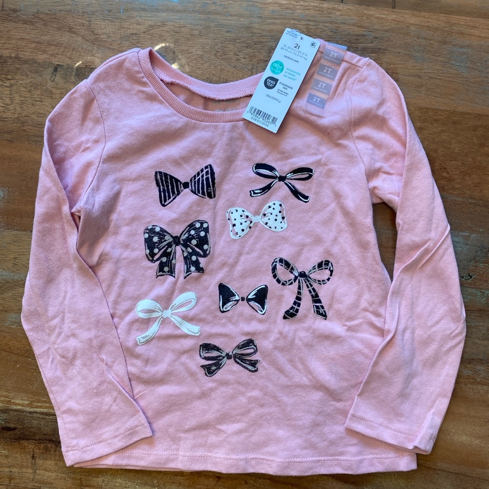 Girls' Pink Bow Long Sleeve Shirt